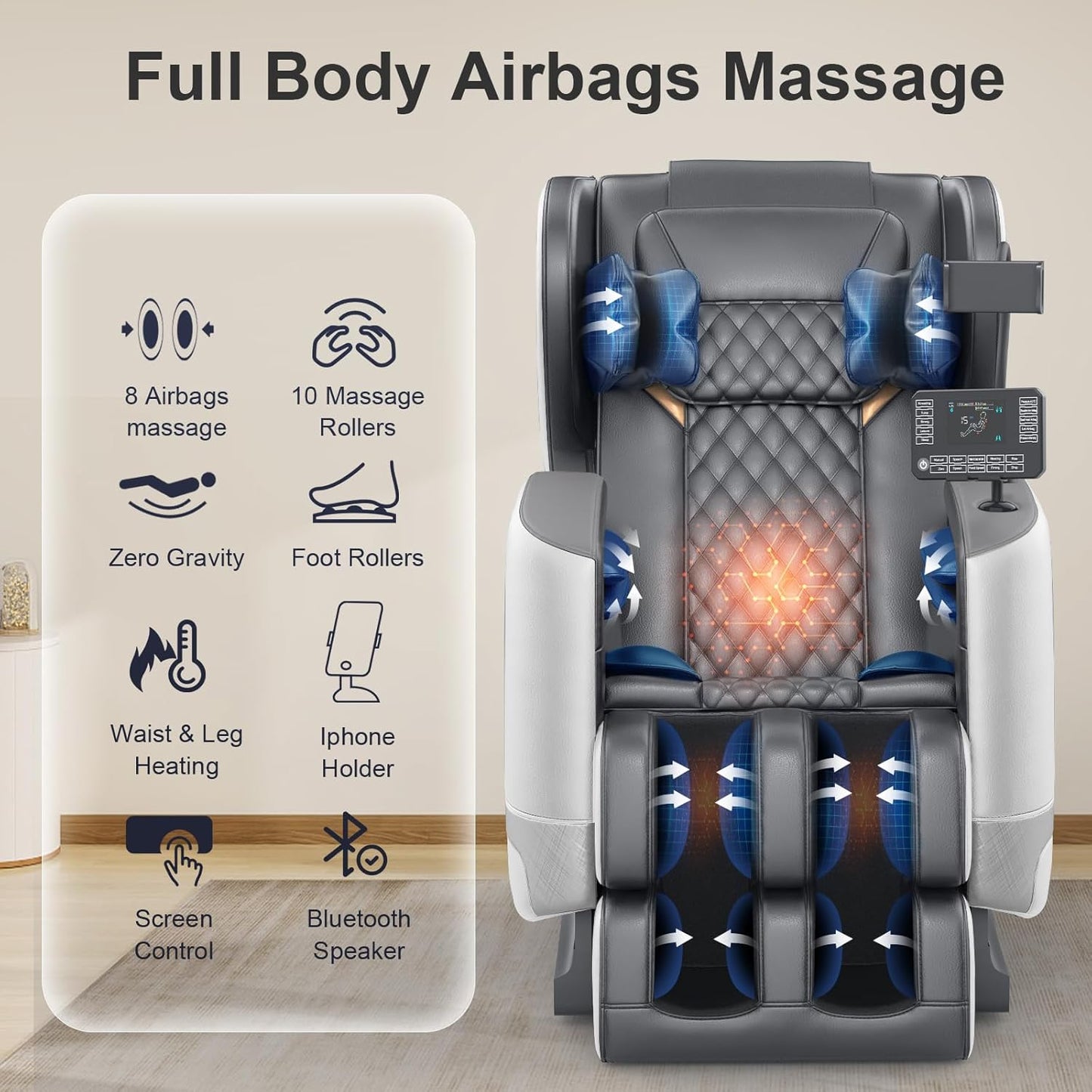 Zero Gravity Massage Chair with 10 Fix Rollers Heating Foot Massage