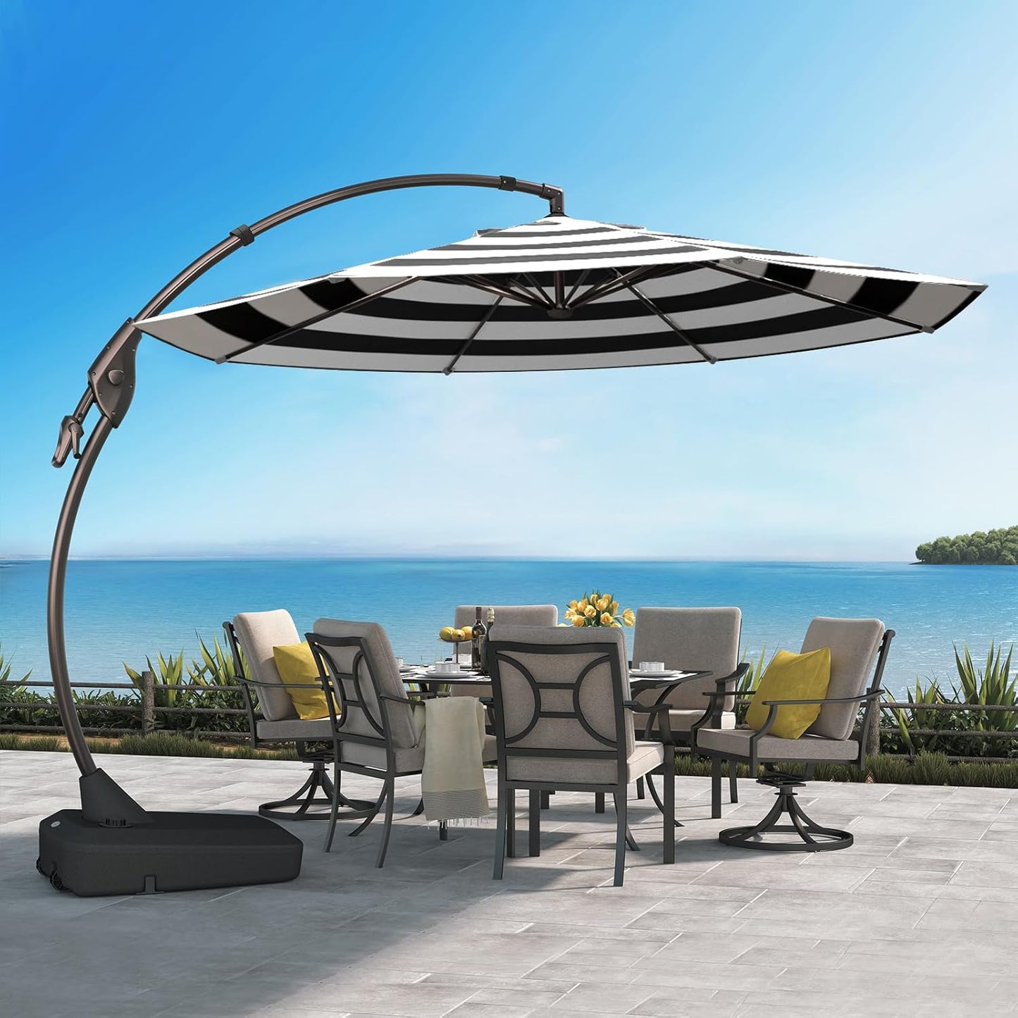 12FT Outdoor Offset Cantilever Umbrella with Base Champagne