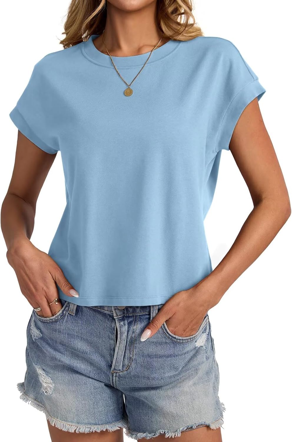 Womens Cap Sleeve Crop Tops Cotton T Shirts