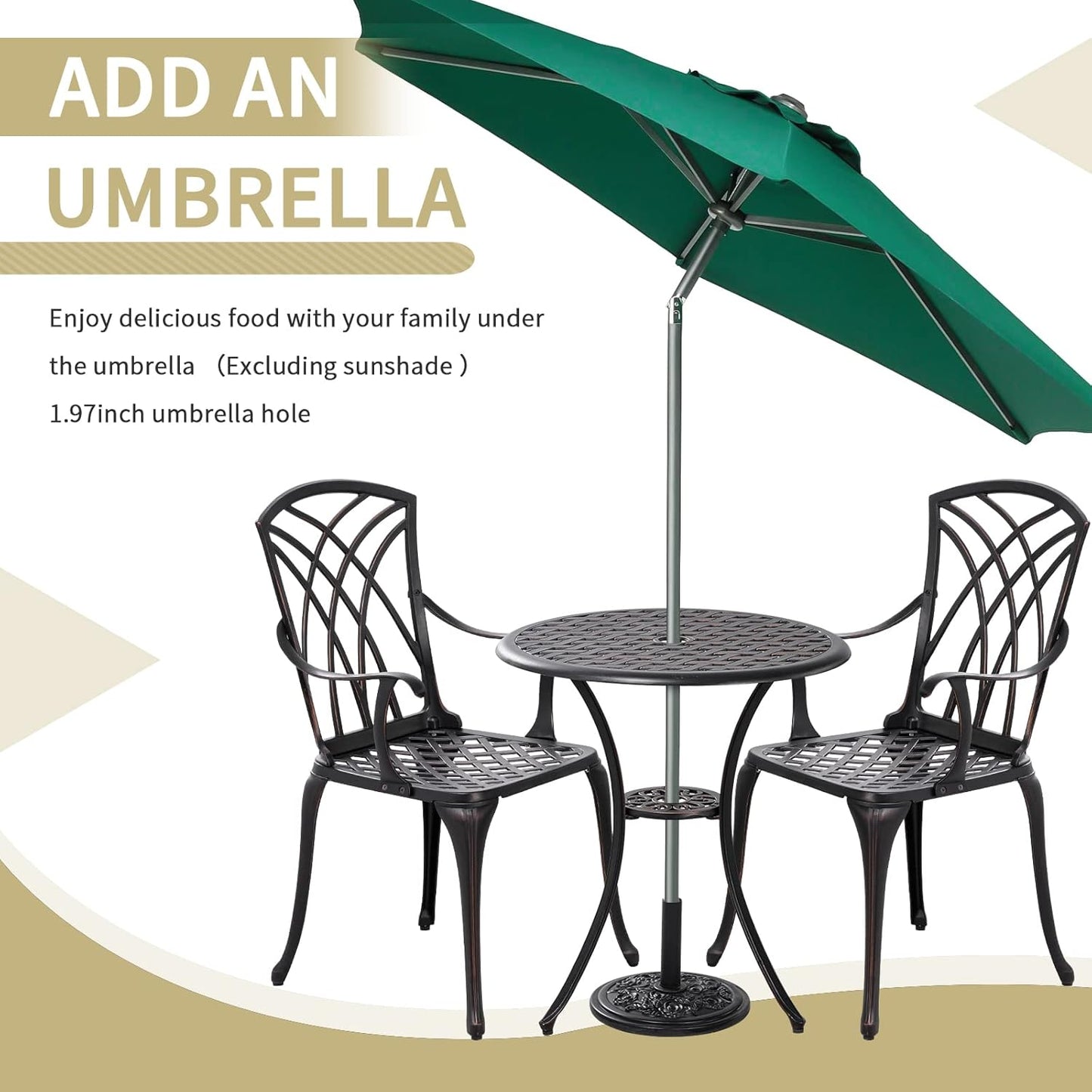Patio Bistro Set 3 Piece Outdoor Cast Aluminum Outdoor Bistro Table