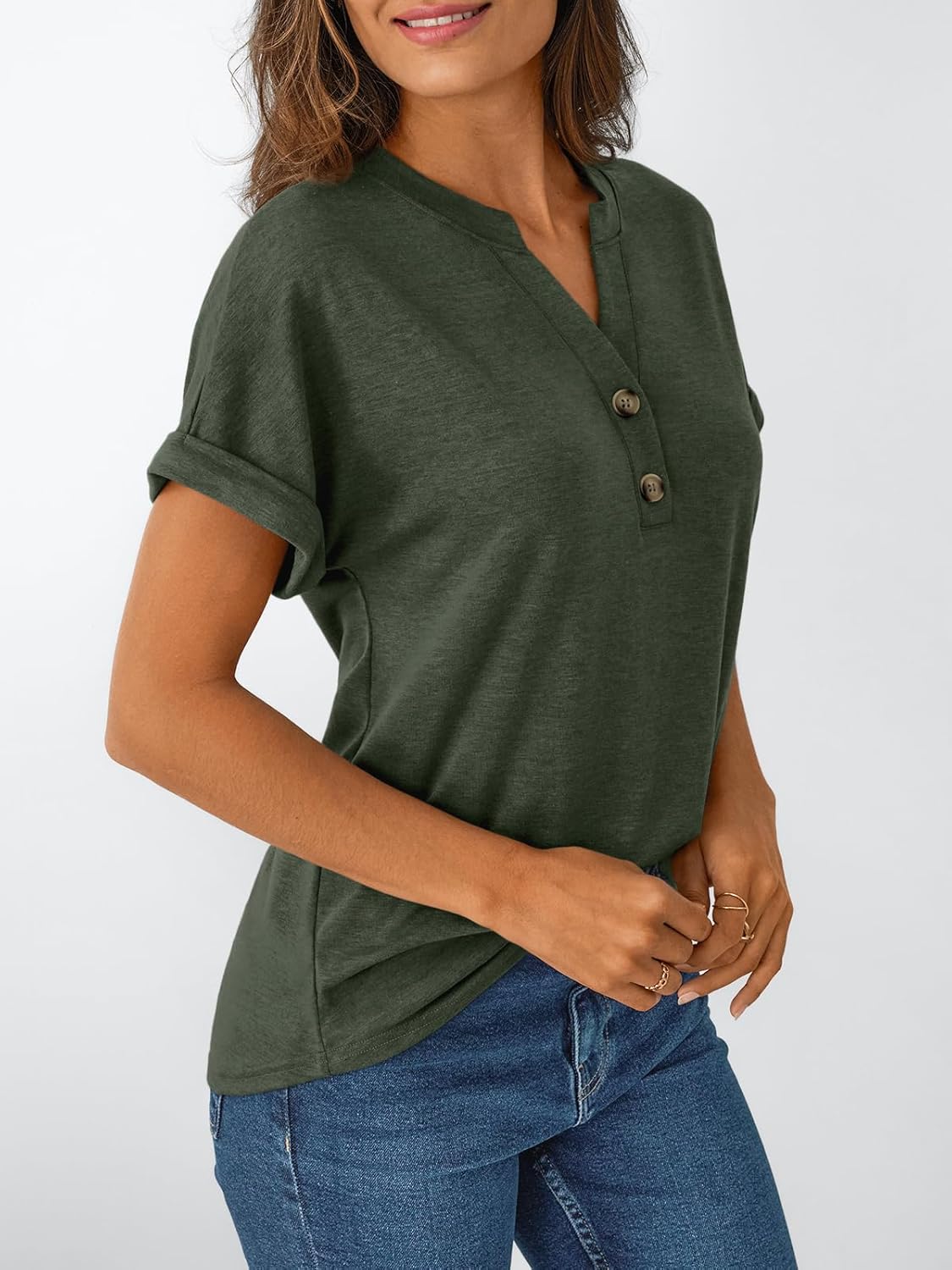 Women's Short Sleeve Shirts Henley Dressy Casual Summer Tops