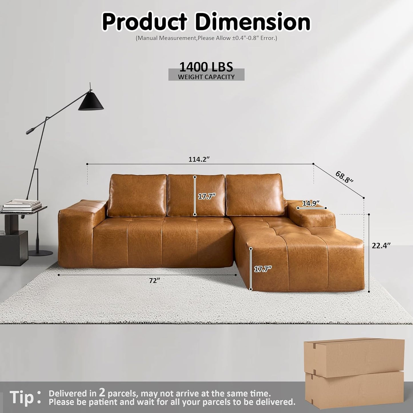 104" Cloud Sectional Couch with L-Shape Chaise