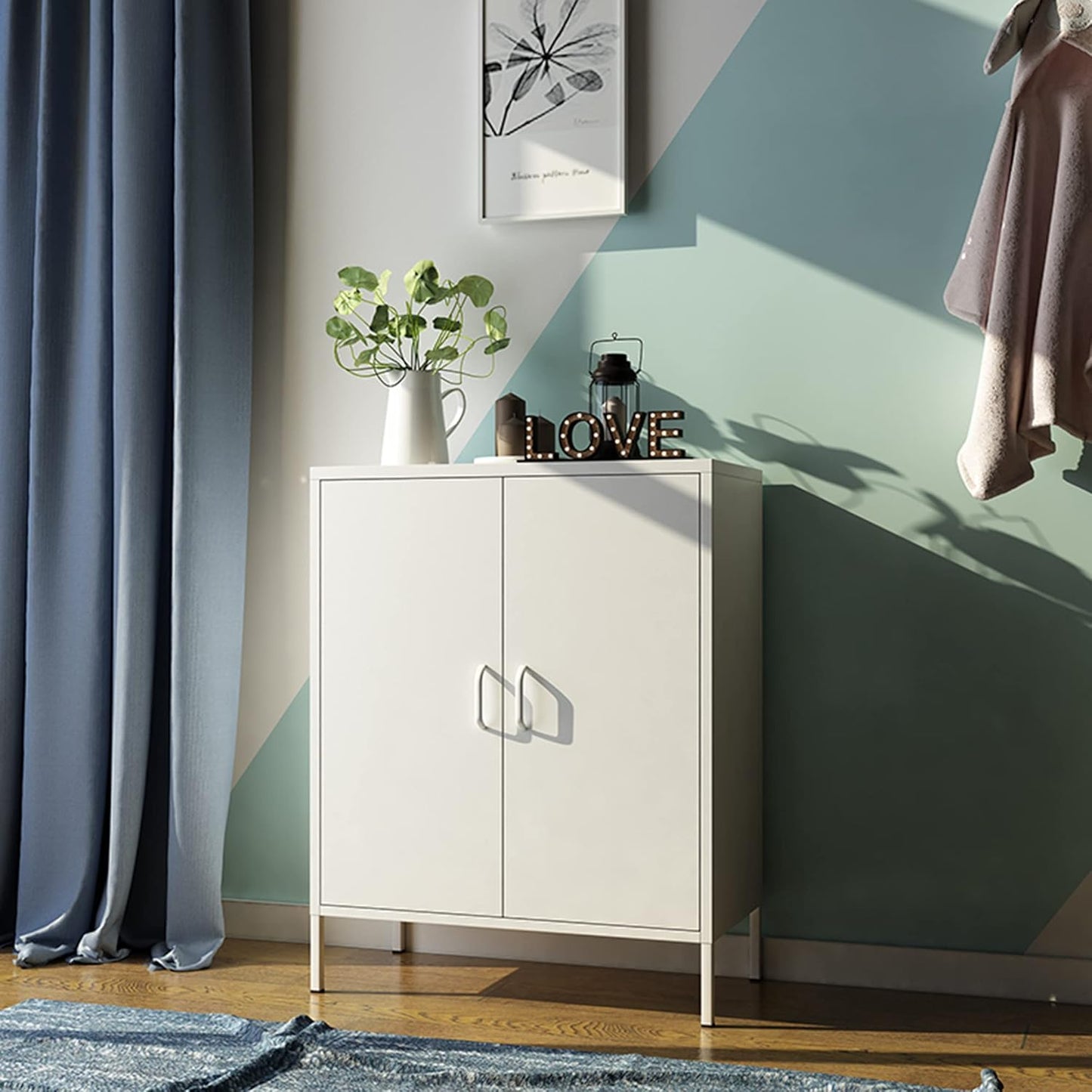 2 Door Storage Sideboard Metal Storage Cabinet with 2 Adjustable Shelf