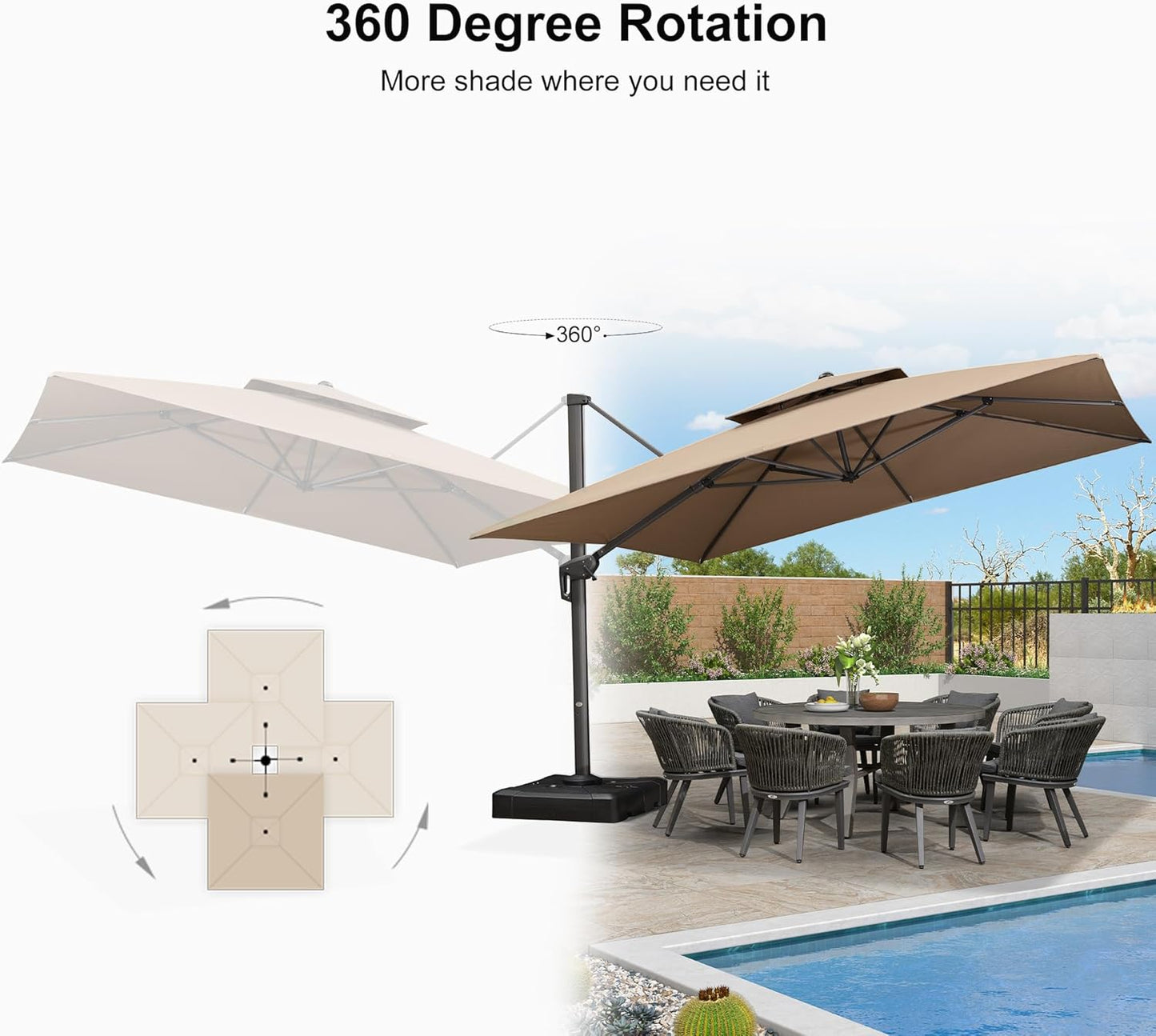 12ft Patio Umbrella with Base Large Outdoor Square Umbrella