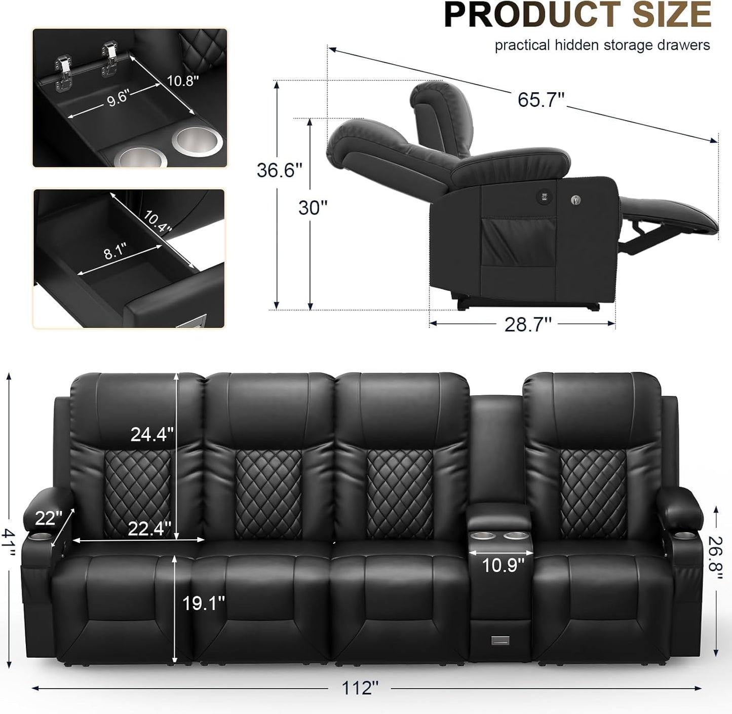 YONISEE 3 Seat Recliner Sofa, Large Reclining Sofa with Storage Console, Manual Reclining Chair with USB Ports, 2 Cell Phone Holder, 3 Seater Loveseat Recliner Couch for Living Room