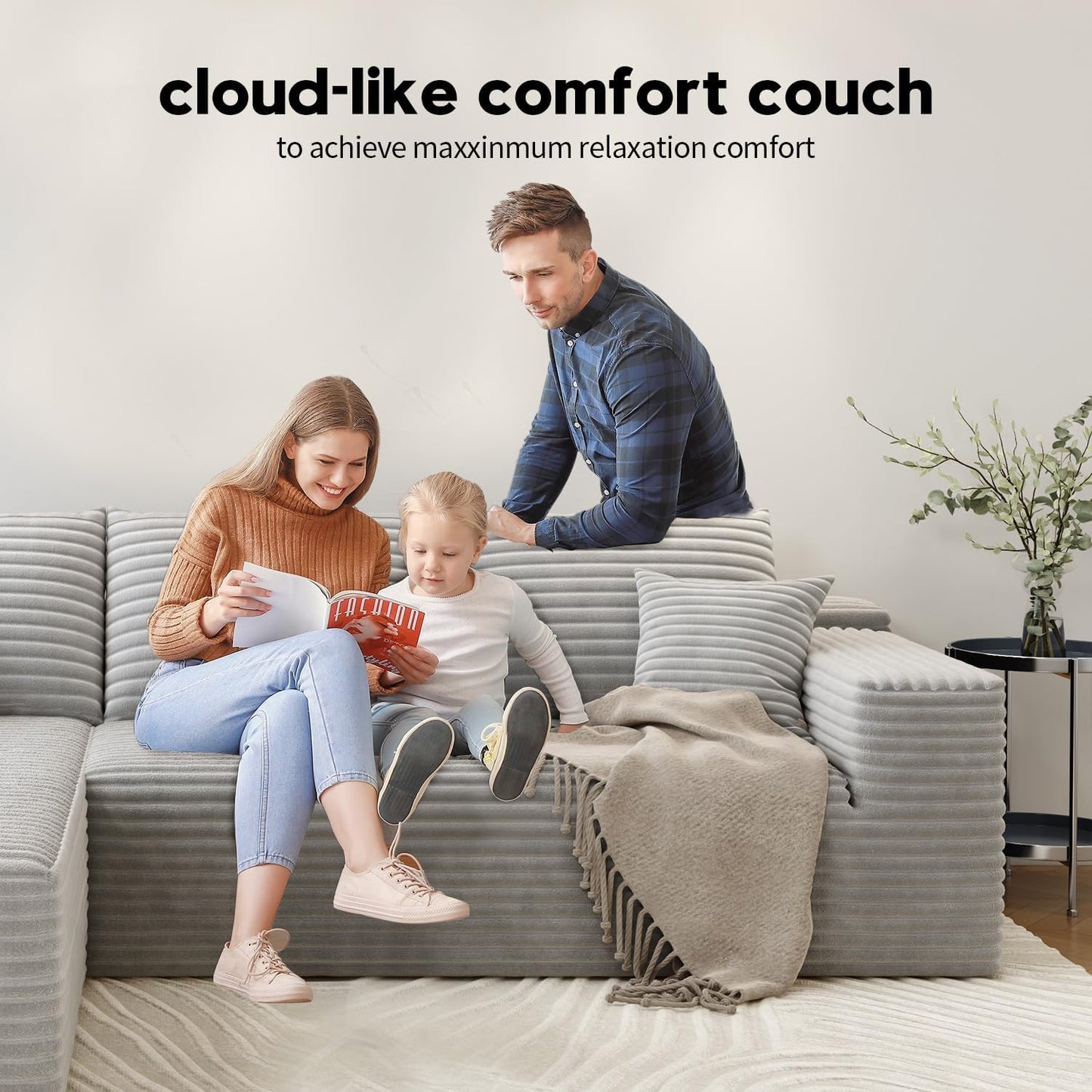 107.5" Cloud Modular Sectional Sofa with 1 Ottoman