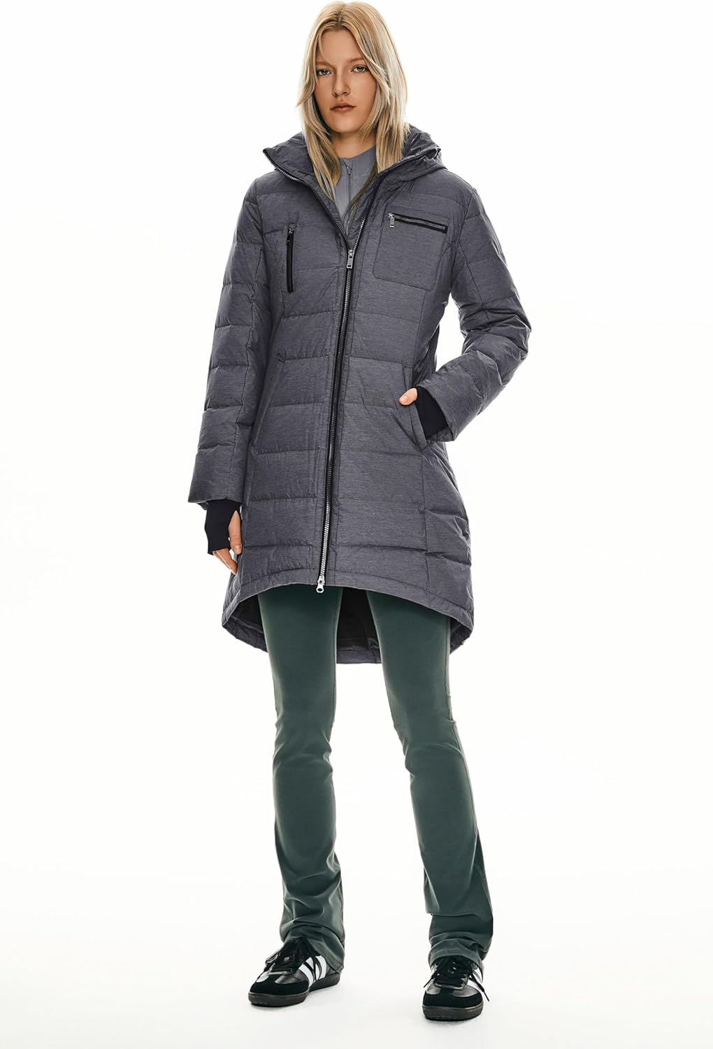 Womens Long Winter Down Jacket Hooded Quilted Puffer Coat Slim Fit Warm Outerwear