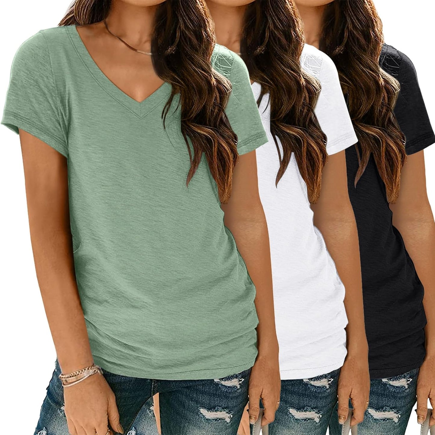 3 Pack V Neck T Shirts for Women Short Sleeve T-shirts