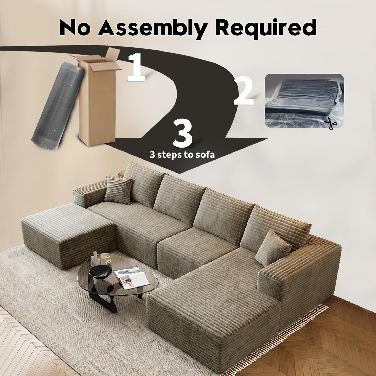107.5" Cloud Modular Sectional Sofa with 1 Ottoman