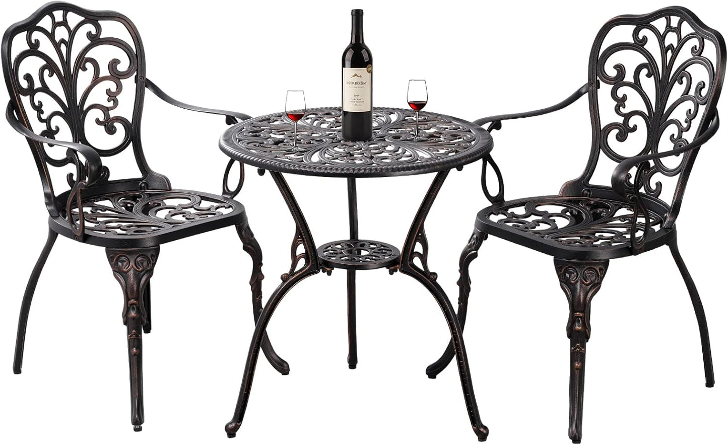 Patio Bistro Set 3 Piece Outdoor Cast Aluminum Outdoor Bistro Table