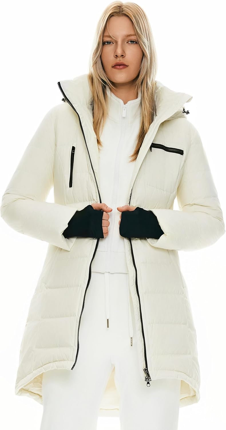 Womens Long Winter Down Jacket Hooded Quilted Puffer Coat Slim Fit Warm Outerwear