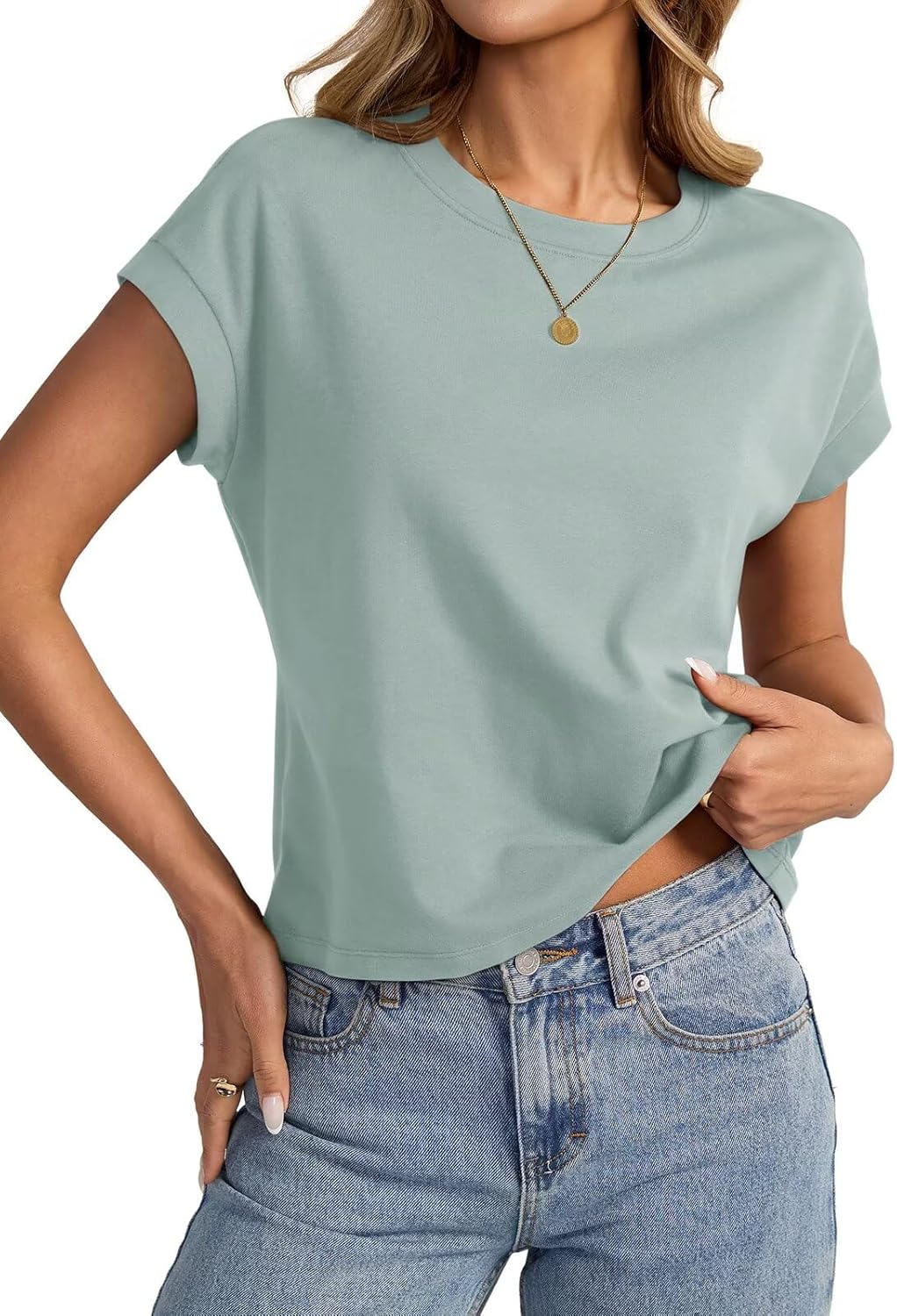 Womens Cap Sleeve Crop Tops Cotton T Shirts