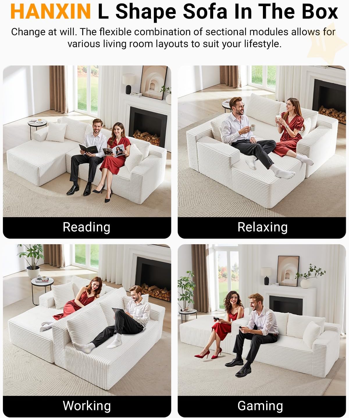 105 Inch Cloud Sectional Couch with Deep Seat
