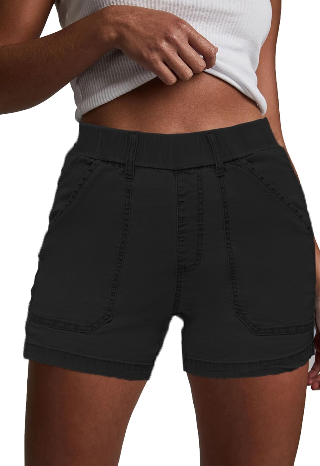Womens Jean Shorts High Waisted Summer Cotton Elastic Waist Denim Shorts with Pockets
