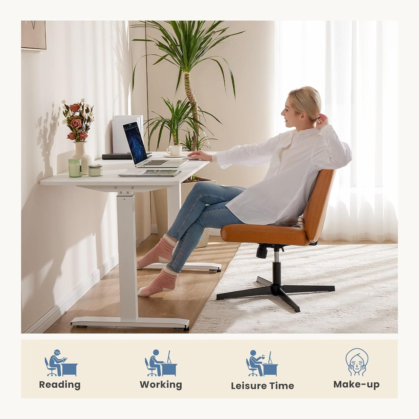 DUMOS Criss Cross Chair Legged Office Wide Comfy Desk Seat
