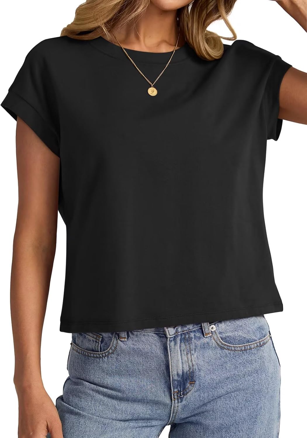 Womens Cap Sleeve Crop Tops Cotton T Shirts
