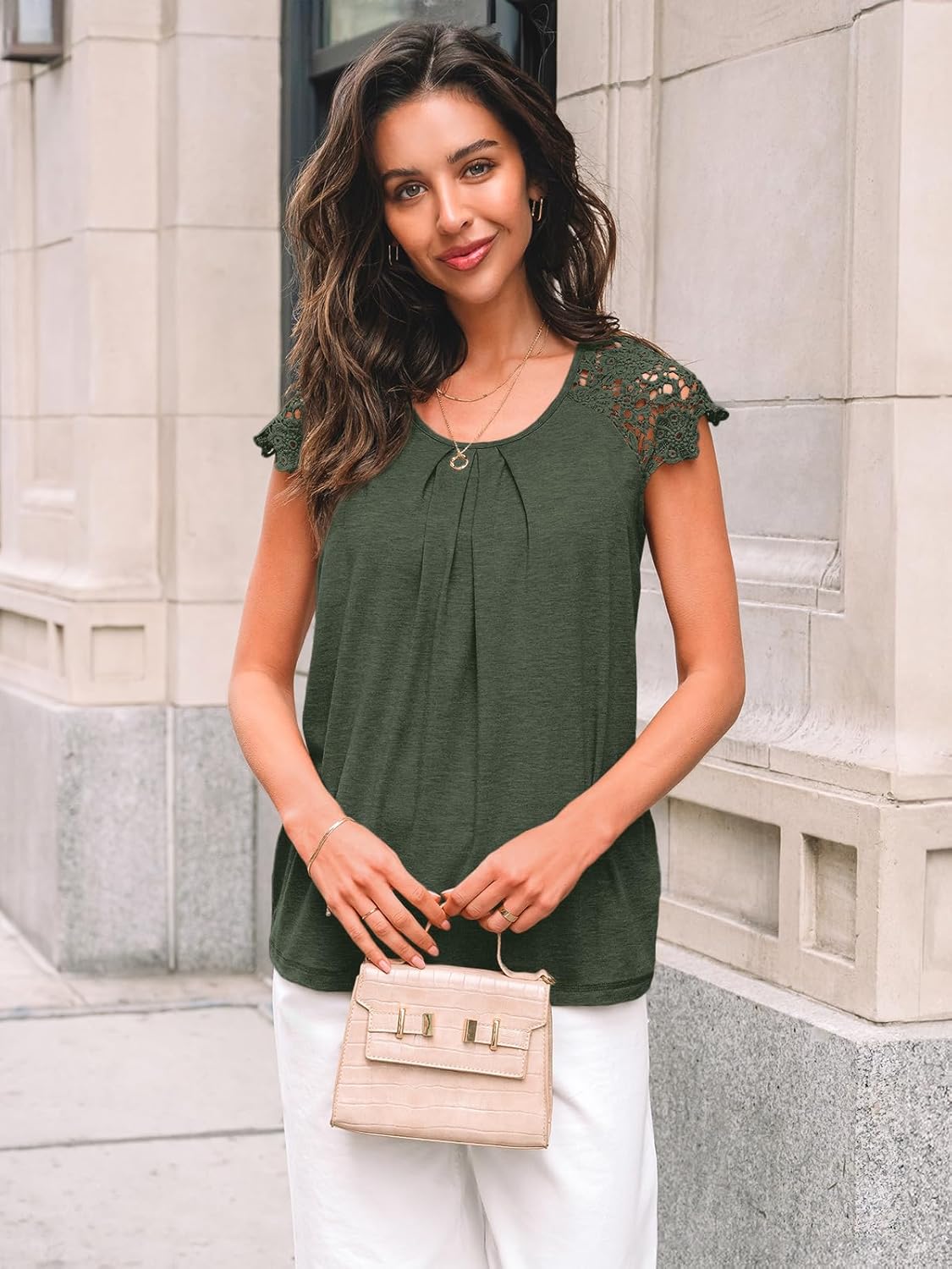 Womens Lace Tops Pleated Short Sleeve Shirts Summer
