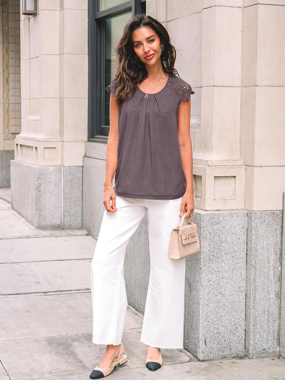 Womens Lace Tops Pleated Short Sleeve Shirts Summer