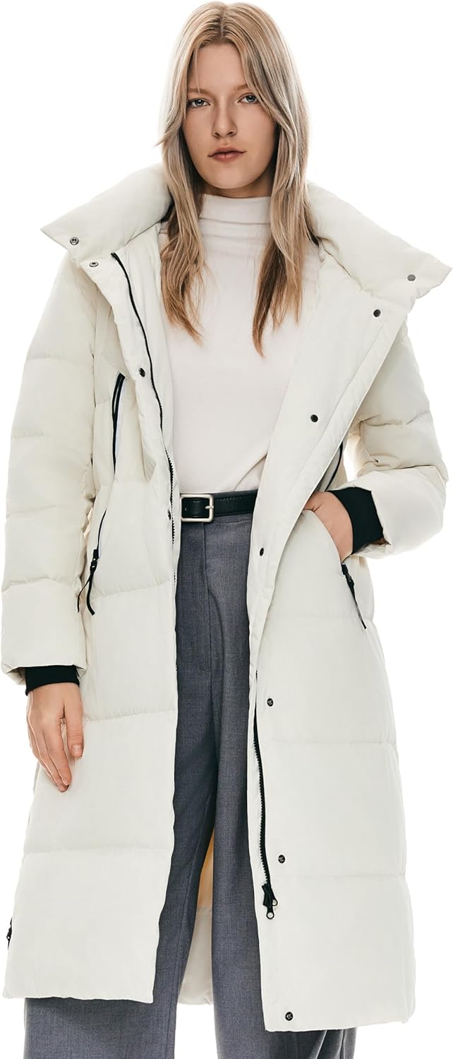 Womens Thickened Long Down Jacket Hooded Winter Puffer Coat with Side Zipper