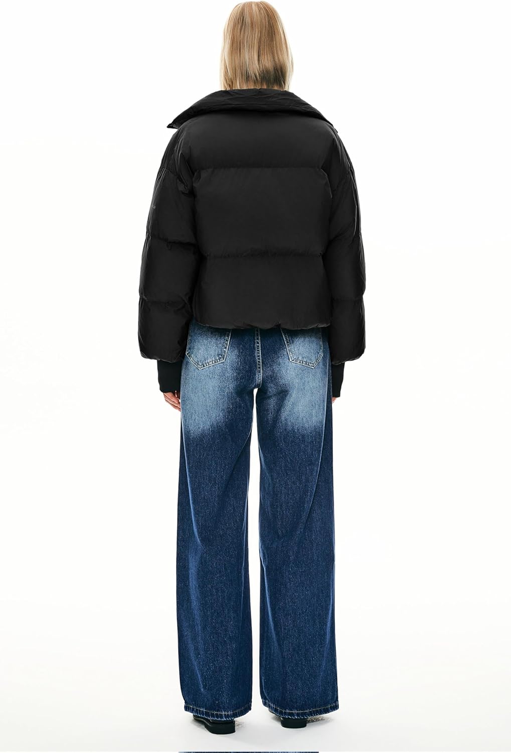 Womens Winter Oversized Cropped Puffer Jacket Zip Up Short Down Coat