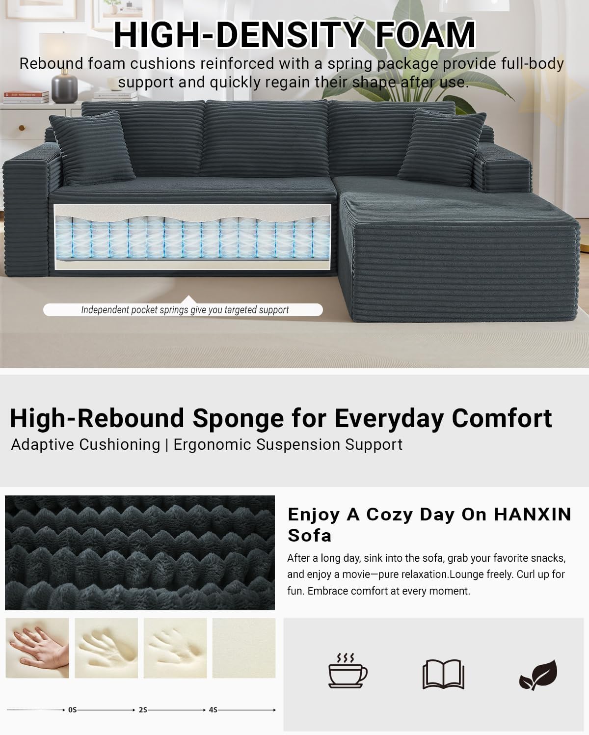 105 Inch Cloud Sectional Couch with Deep Seat