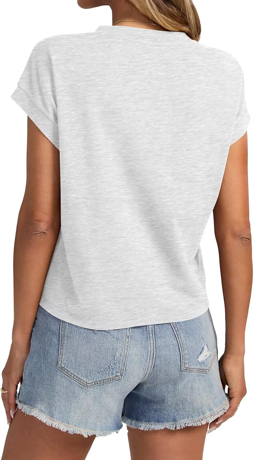Womens Cap Sleeve Crop Tops Cotton T Shirts