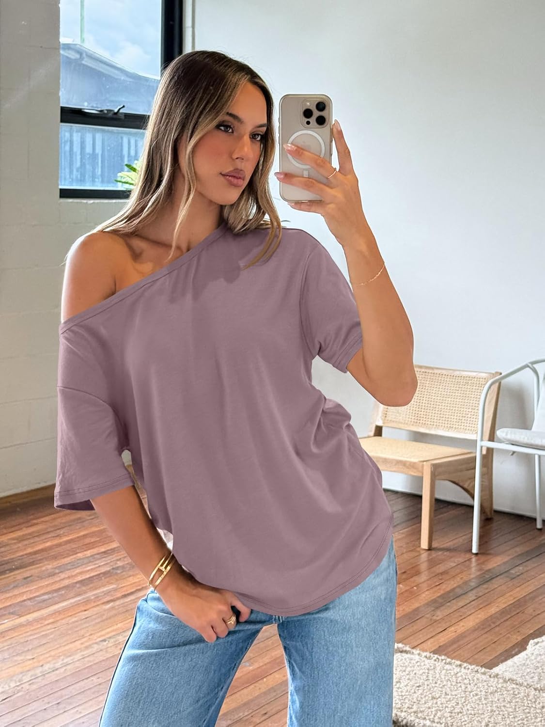 Womens Off The Shoulder Tops Oversized T-Shirts