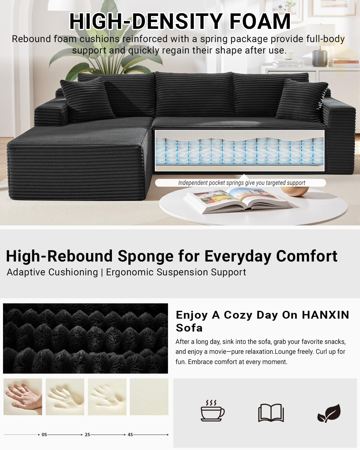 105 Inch Cloud Sectional Couch with Deep Seat