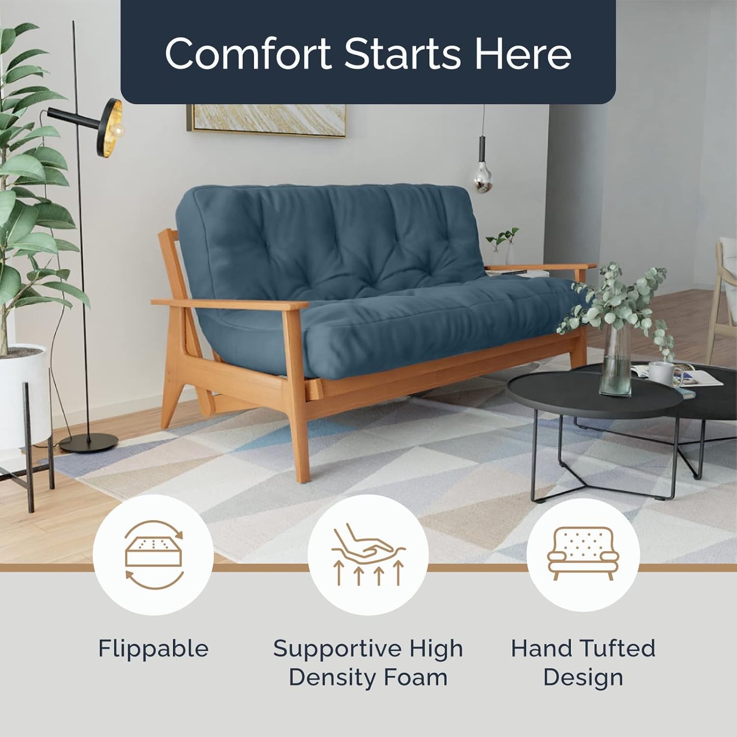 10 Inch Full Size Memory Foam Futon Mattress Mineral Blue