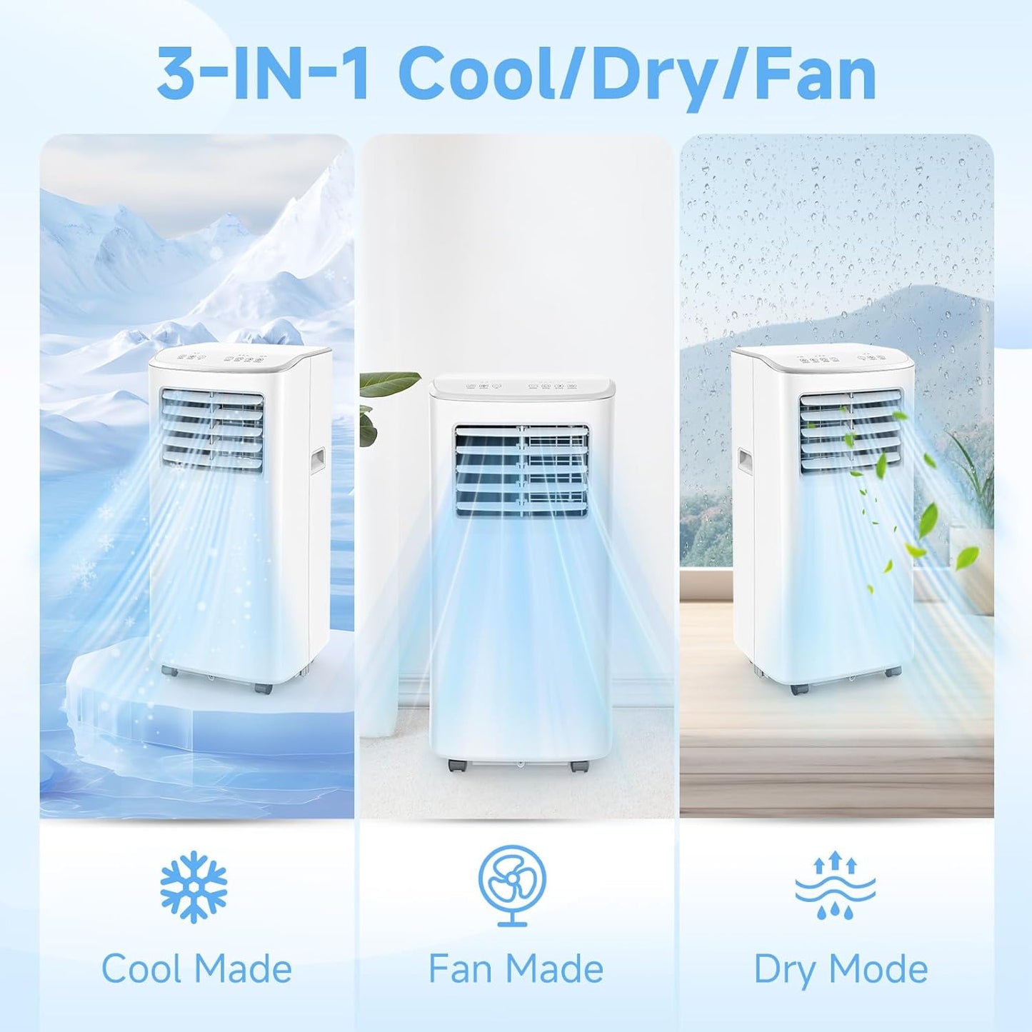 12000 BTU Portable Air Conditioner 3 in 1 AC Dehumidifier Fan with Timer Remote for Rooms
