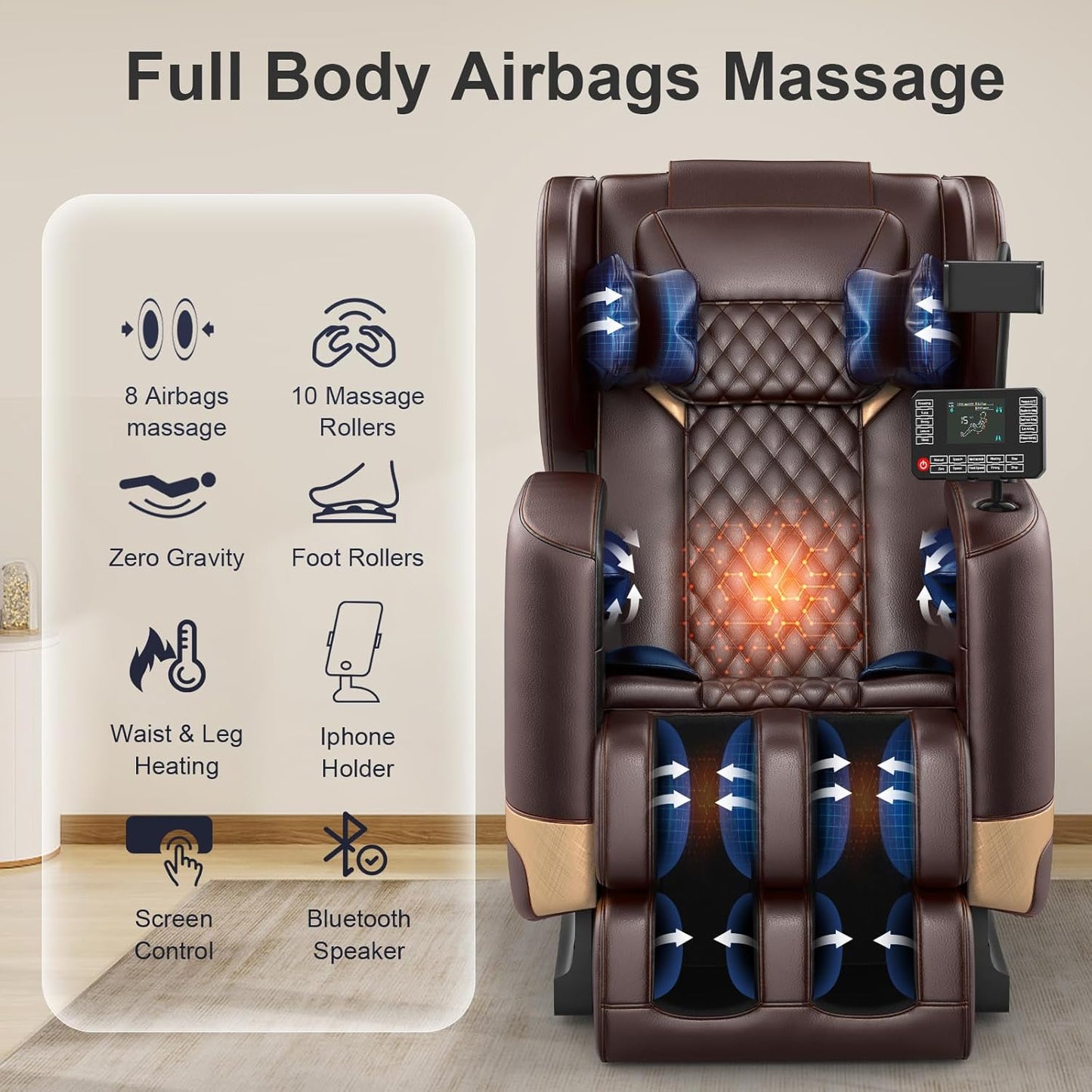 Zero Gravity Massage Chair with 10 Fix Rollers Heating Foot Massage