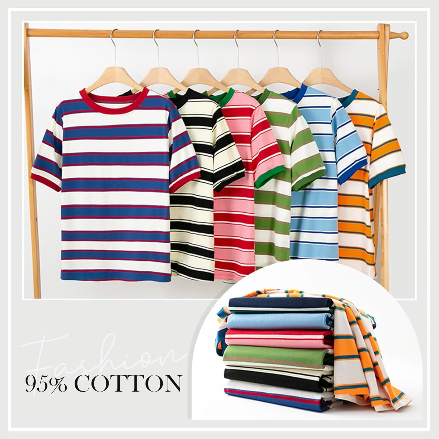 Womens Tops Cotton Casual Color Block Striped Short Sleeve Shirts Crewneck T Shirts