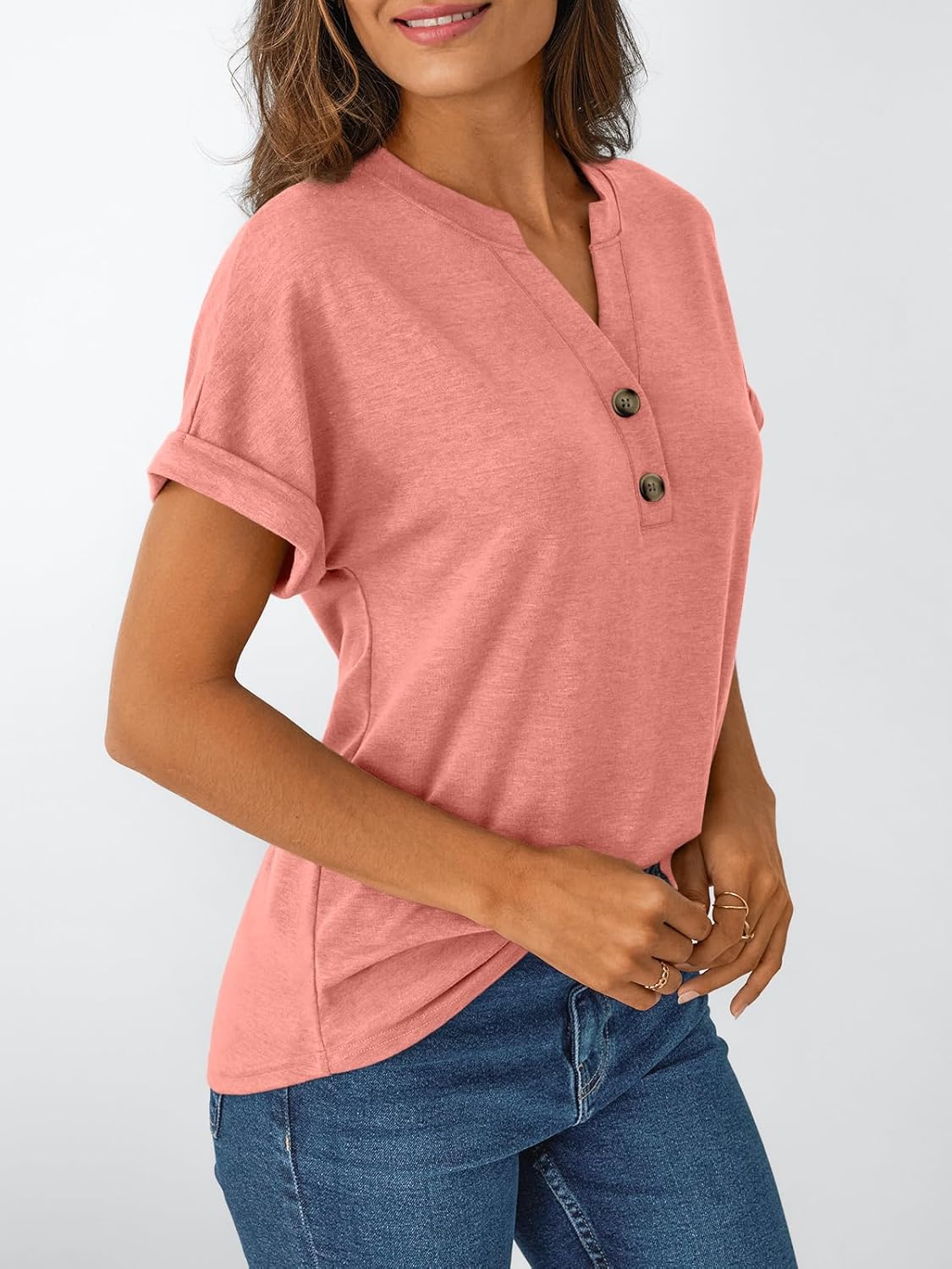 Women's Short Sleeve Shirts Henley Dressy Casual Summer Tops
