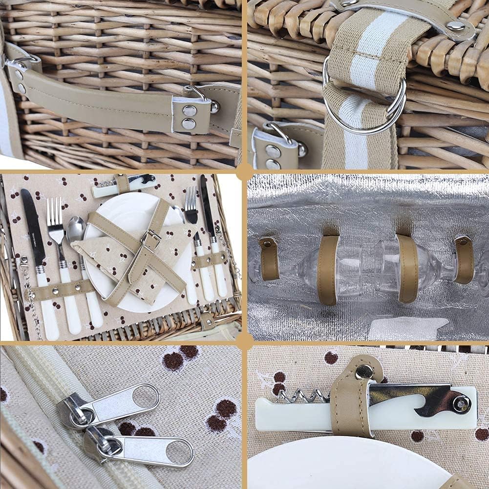 19Pcs Picnic Basket for 2 with Blanket