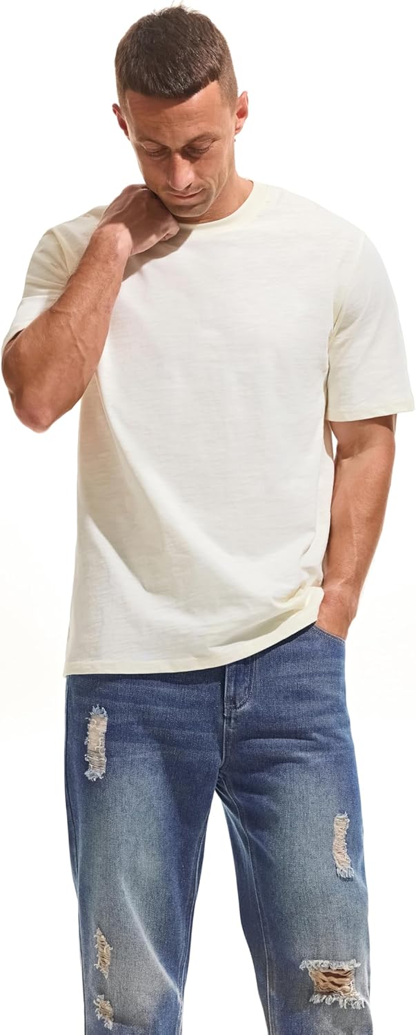 Cotton Loose Fit Thick T-Shirt Heavy Weight Crewneck Tees for Men
