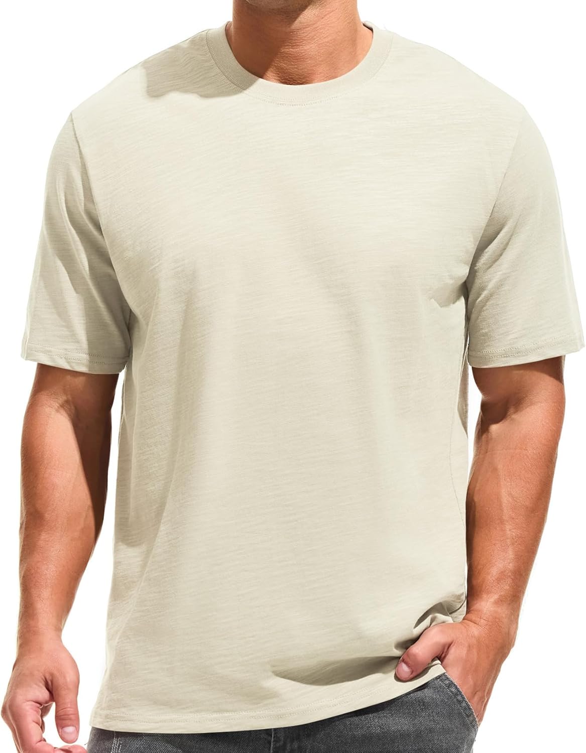 Cotton Loose Fit Thick T-Shirt Heavy Weight Crewneck Tees for Men