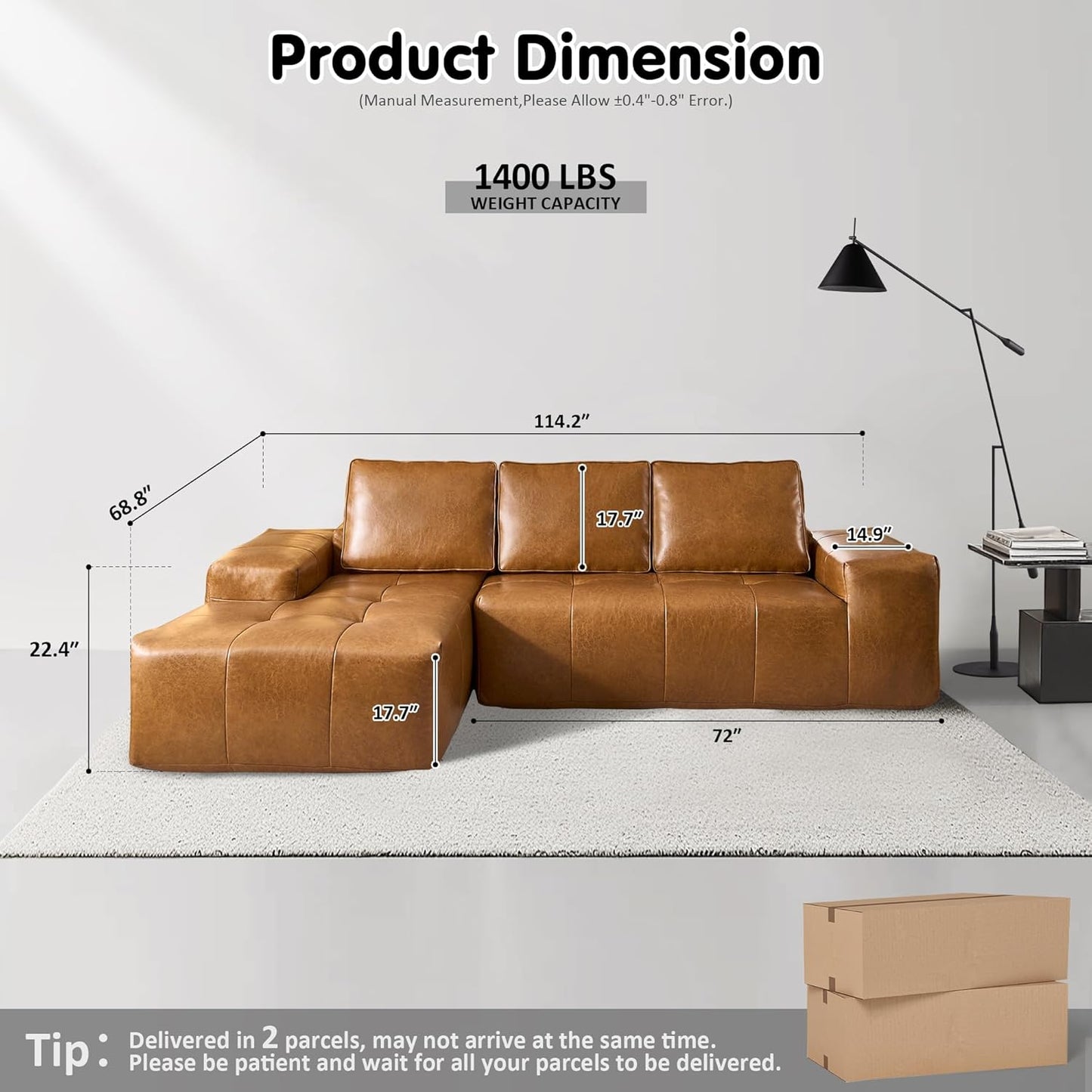 104" Cloud Sectional Couch with L-Shape Chaise