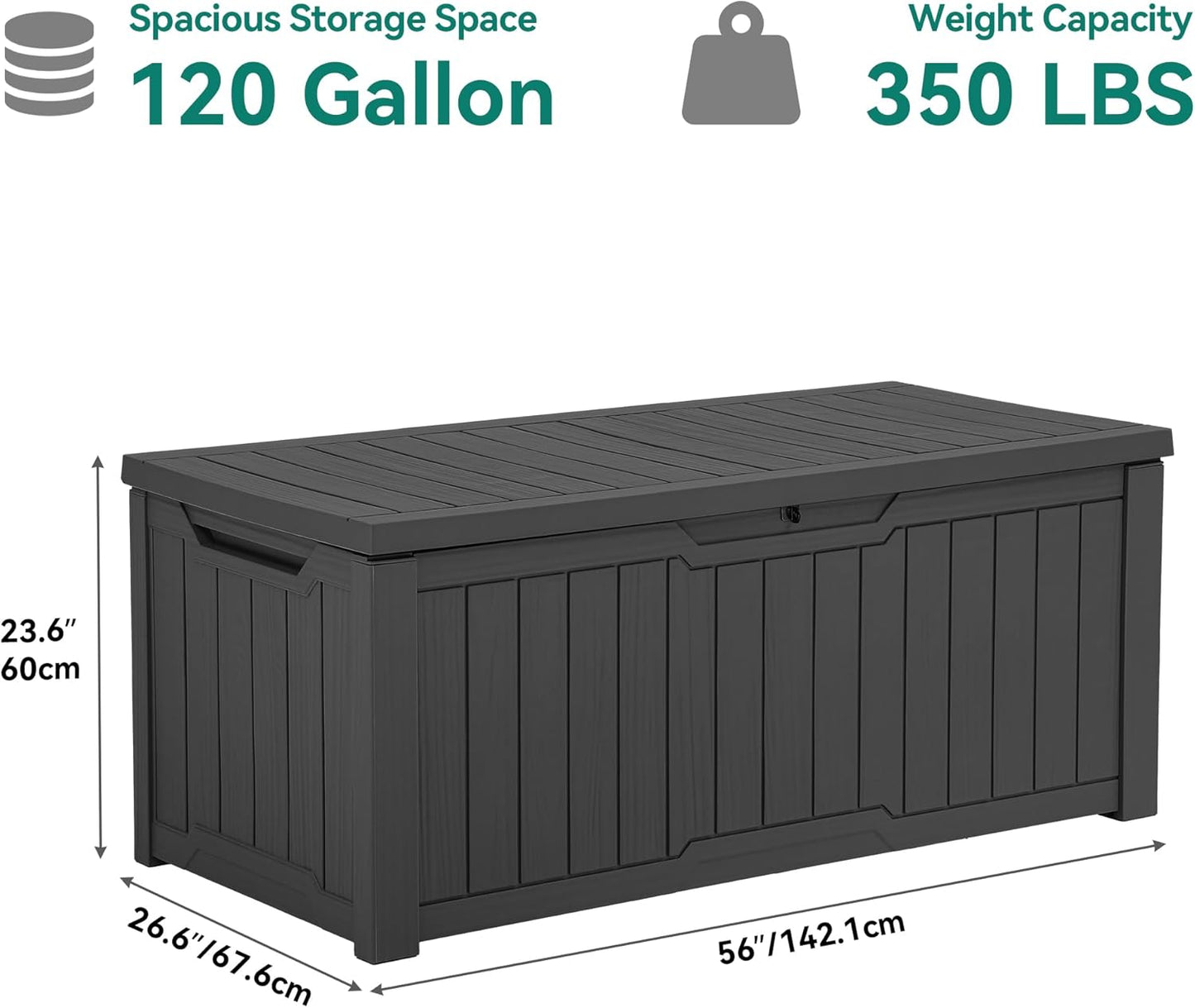 YITAHOME 120 Gallon Large Deck Box Upgraded Resin Outdoor Storage Boxes