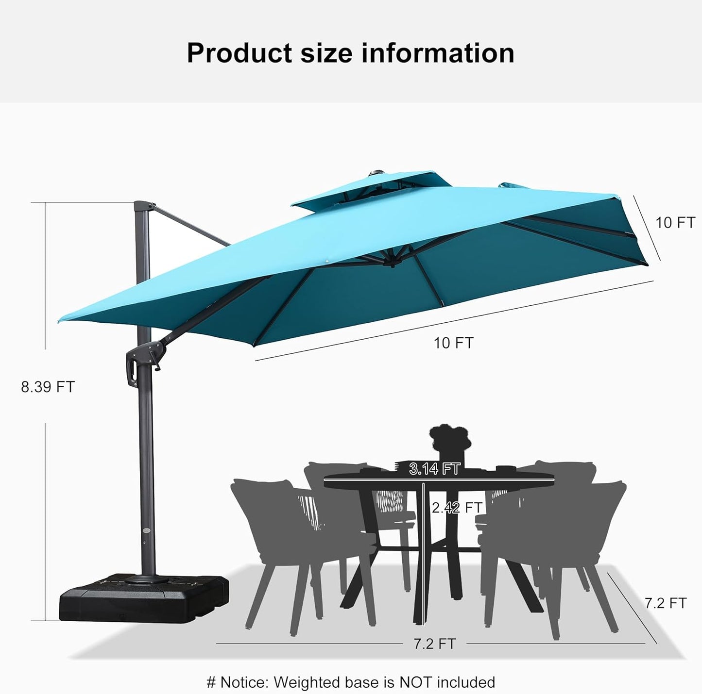 12ft Patio Umbrella with Base Large Outdoor Square Umbrella