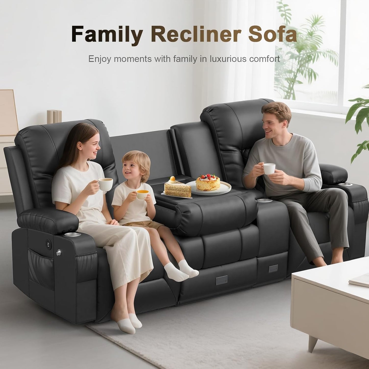 YONISEE 3 Seat Recliner Sofa, Large Reclining Sofa with Storage Console, Manual Reclining Chair with USB Ports, 2 Cell Phone Holder, 3 Seater Loveseat Recliner Couch for Living Room