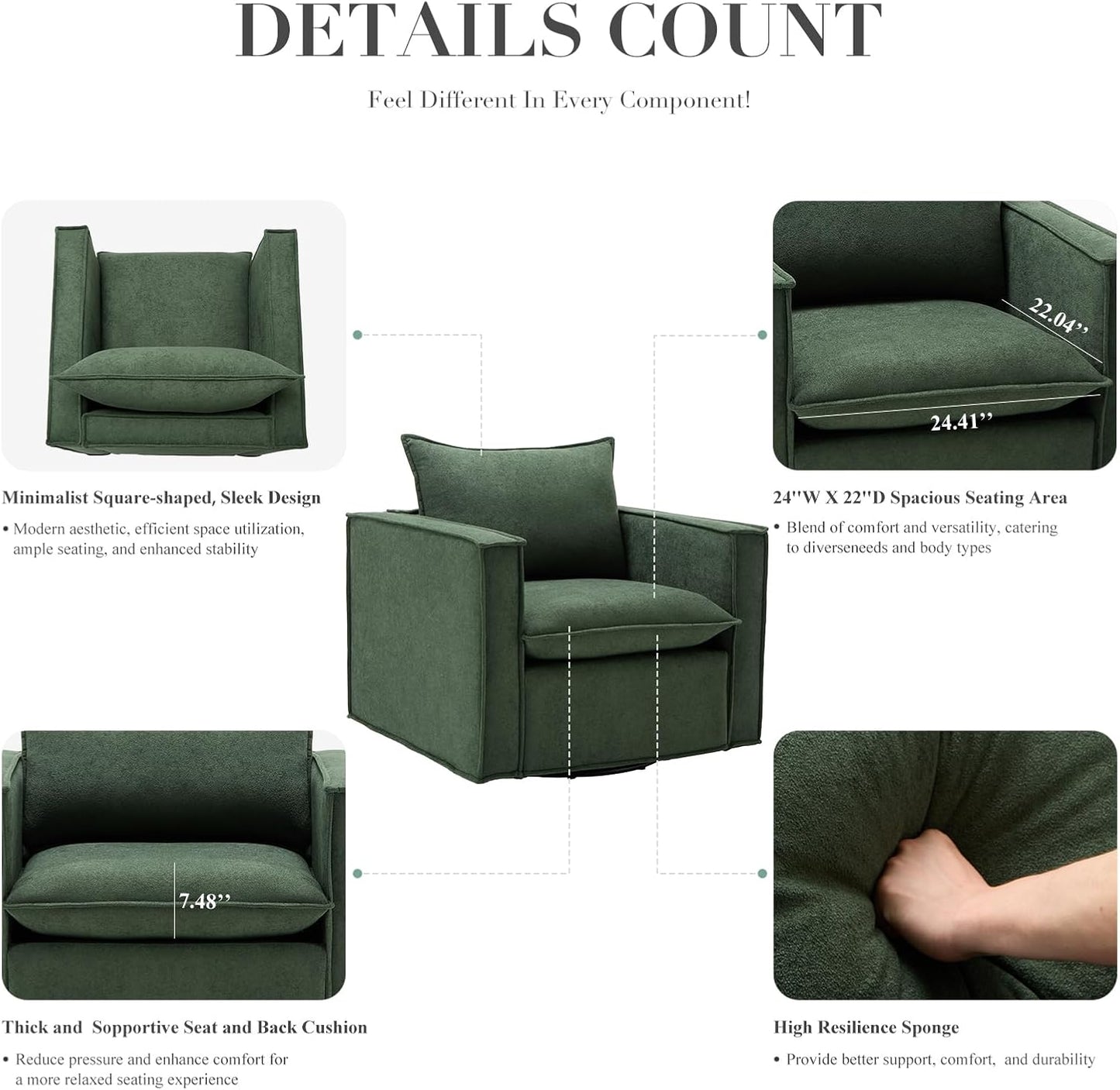COLAMY Swivel Accent Chair Set 34 Inches Wide Upholstered Arm Chair