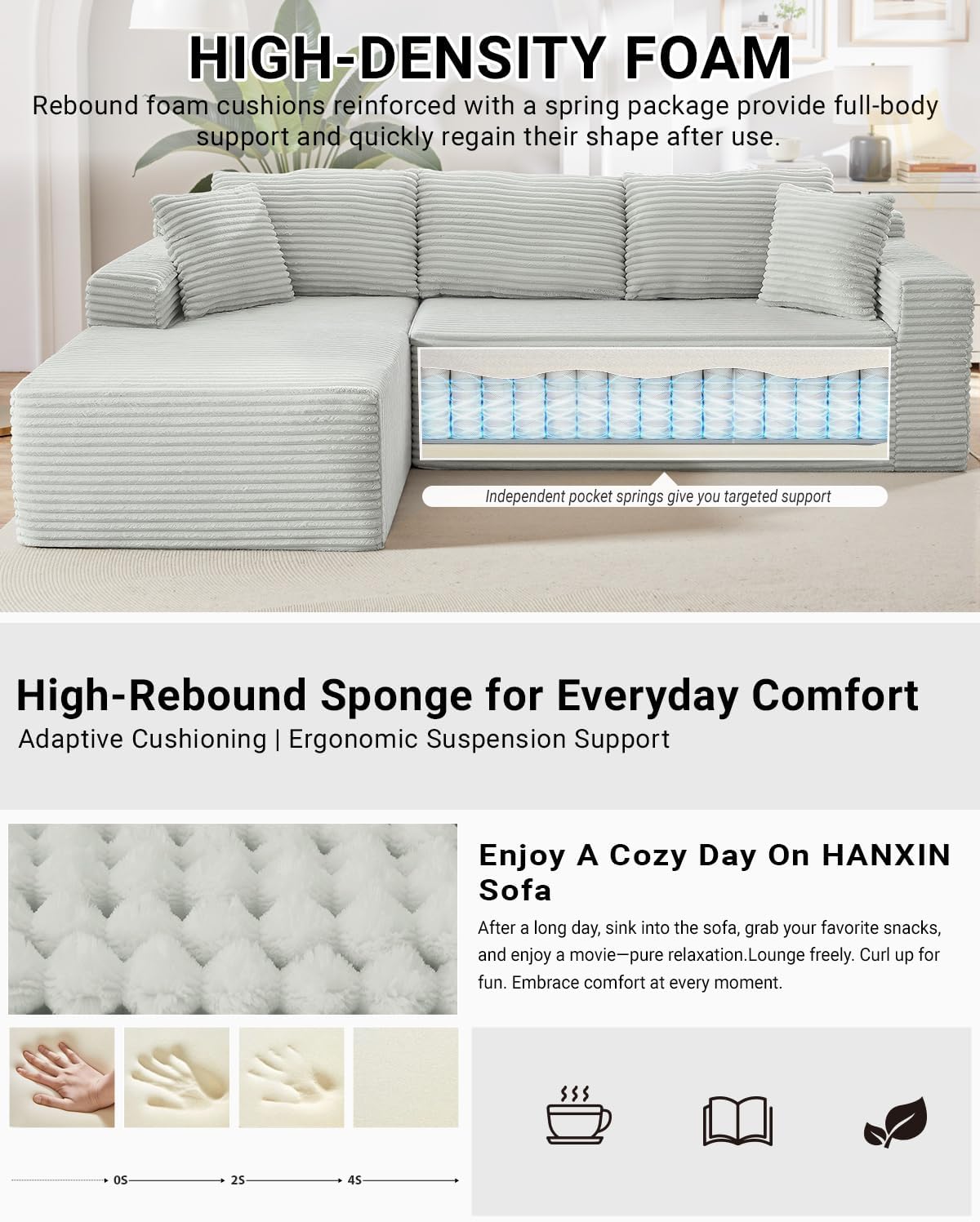 105 Inch Cloud Sectional Couch with Deep Seat