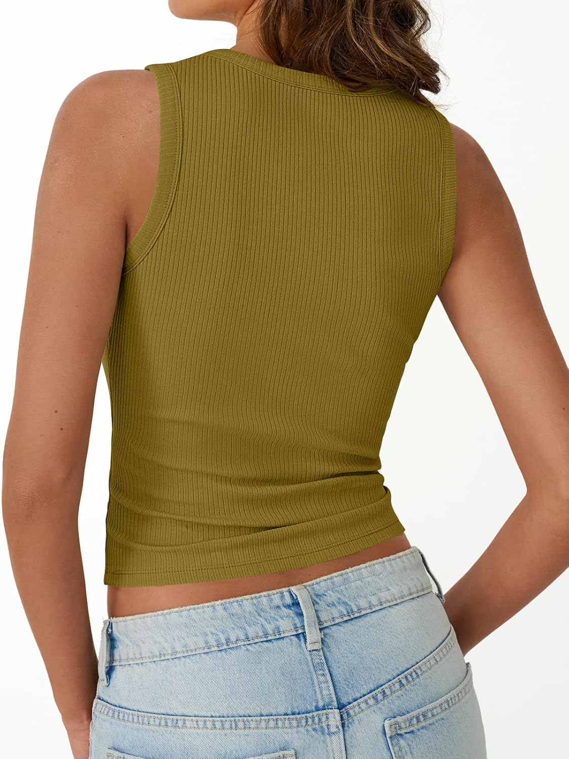Womens Tank Tops Summer Workout Ribbed Sleeveless High Neck