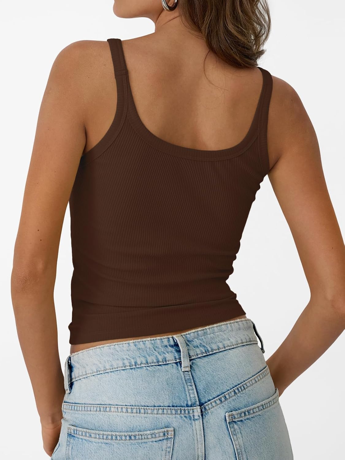 Womens Summer Ribbed Tank Tops Racerback Spaghetti Strap Workout Camisole Top