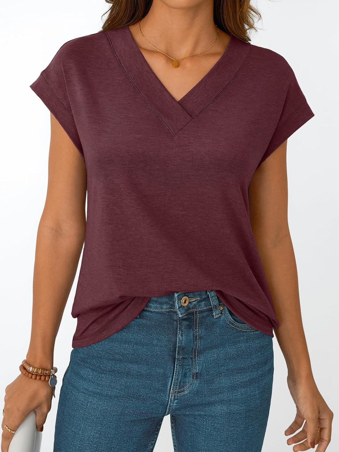 Womens Cap Short Sleeve T Shirts Summer Tops V Neck