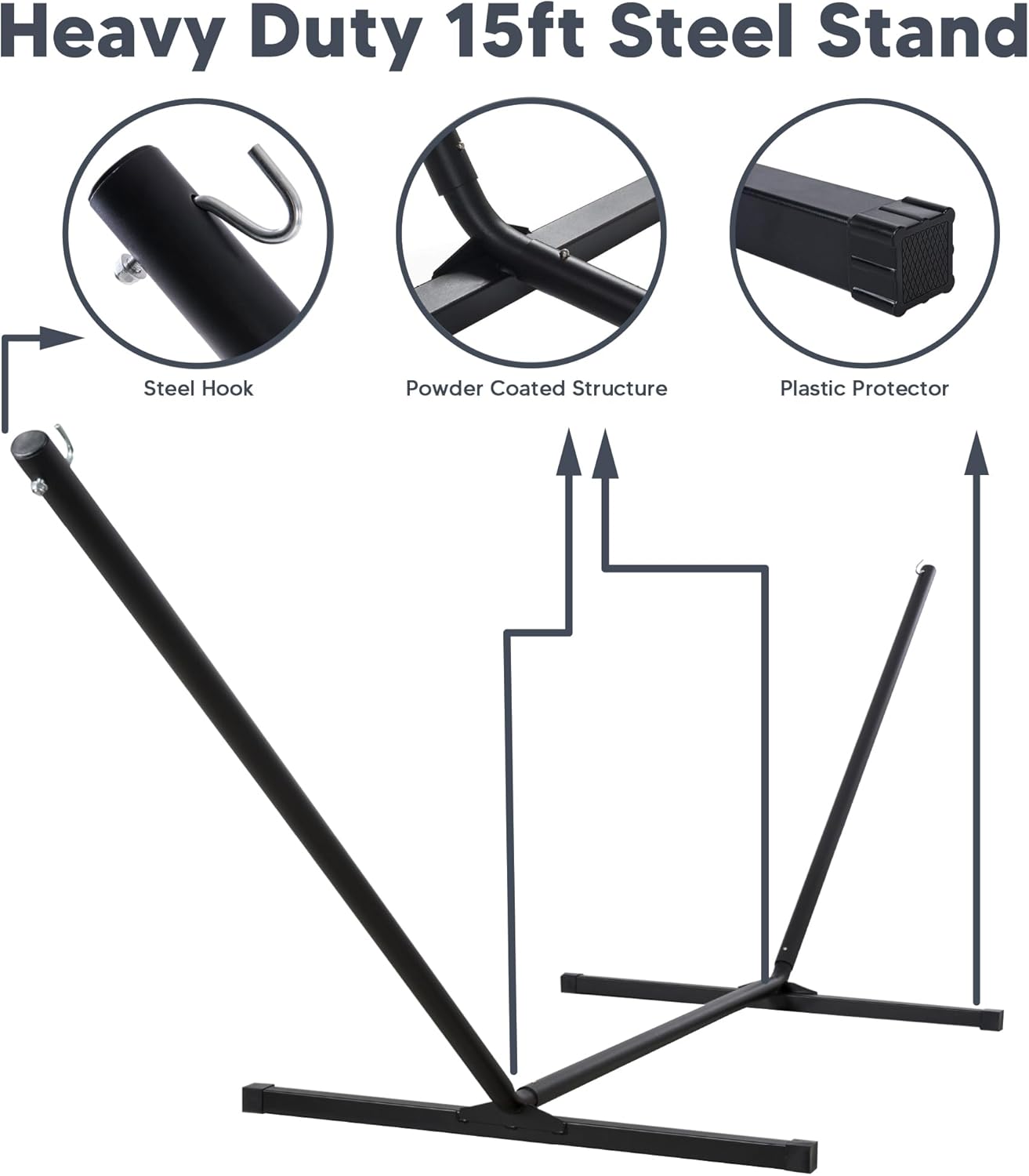 2 Person Hammock with Stand Heavy Duty Portable Dark Grey