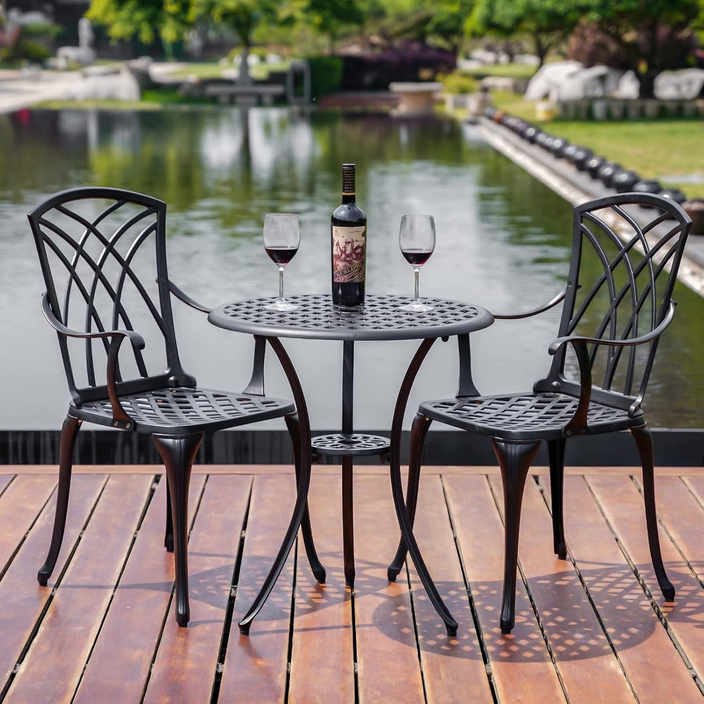 Patio Bistro Set 3 Piece Outdoor Cast Aluminum Outdoor Bistro Table