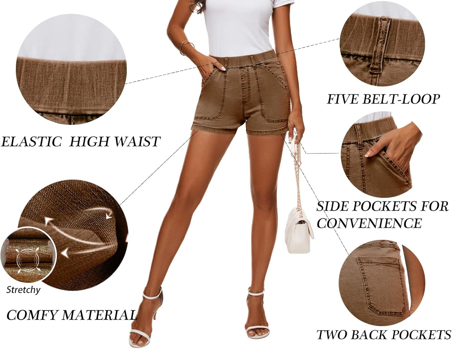 Womens Jean Shorts High Waisted Summer Cotton Elastic Waist Denim Shorts with Pockets