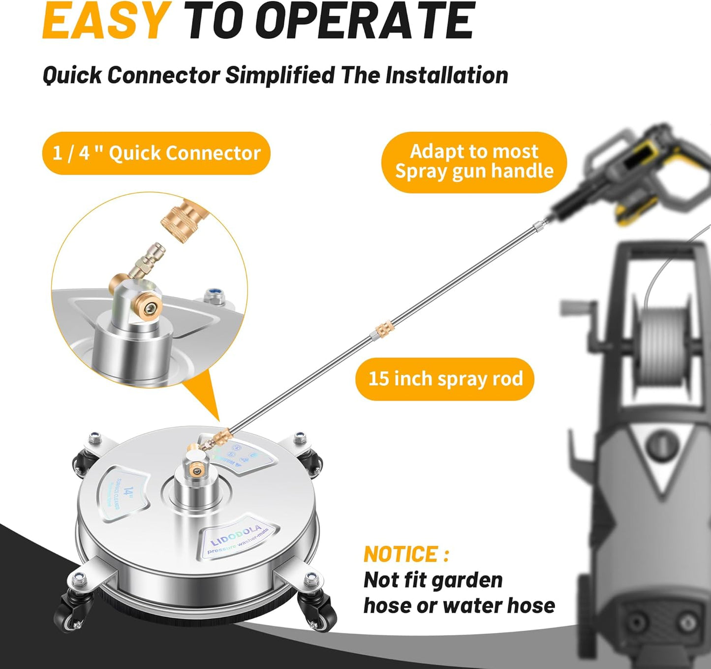 14" Pressure Washer Surface Cleaner with 4 Wheels
