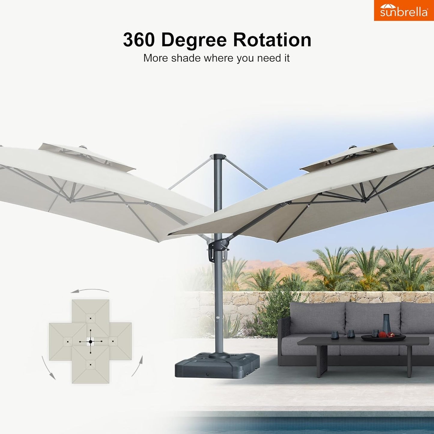 12ft Patio Umbrella with Base Large Outdoor Square Umbrella